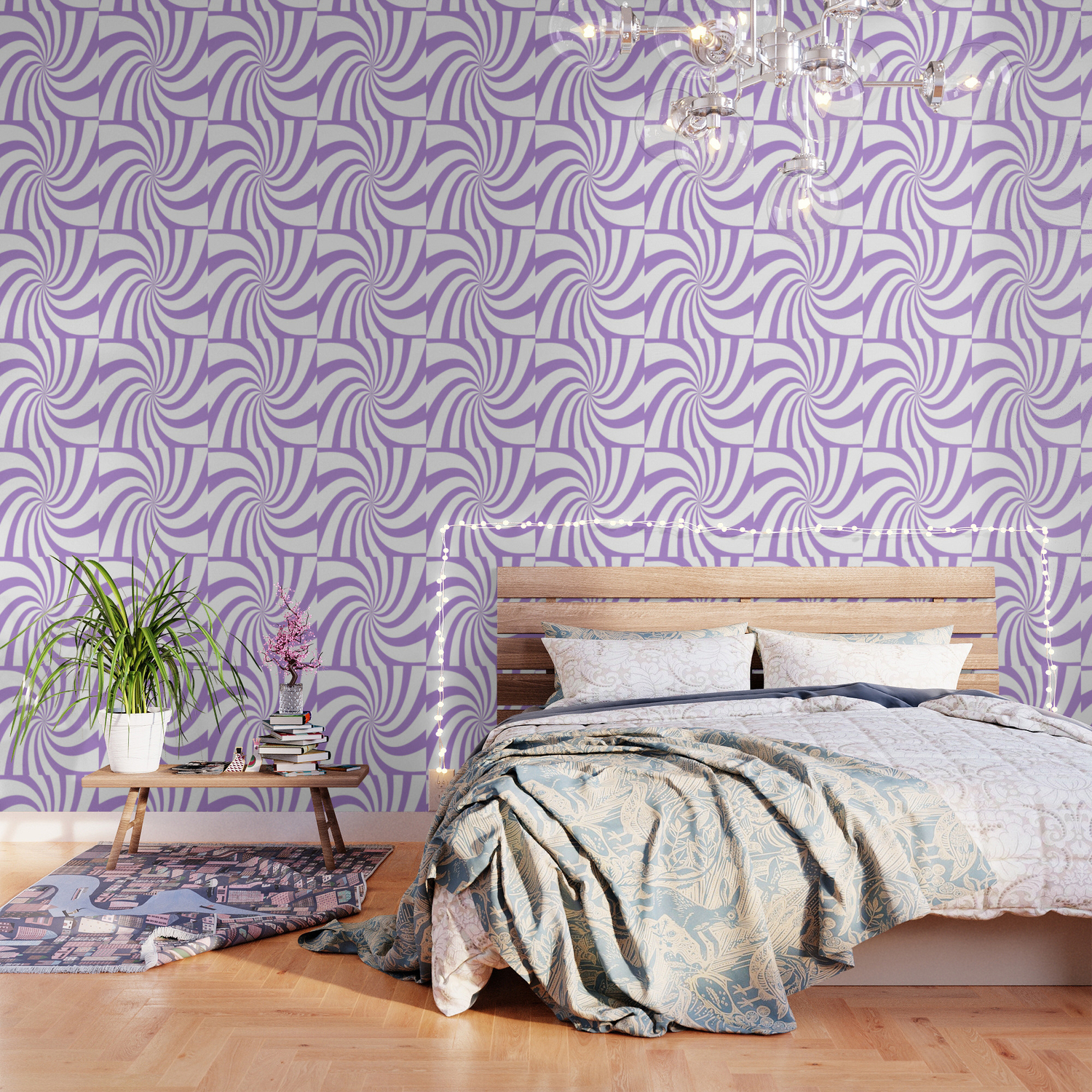 Spiral Lavender White Pattern Wallpaper