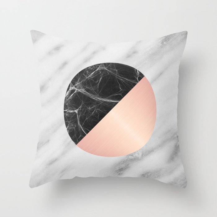 Carrara Italian Marble Black and Pink Throw Pillow