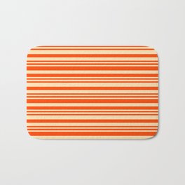 [ Thumbnail: Red and Beige Colored Lined Pattern Bath Mat ]