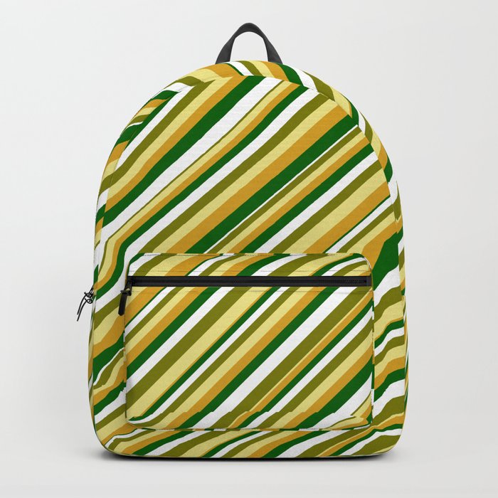 Vibrant Green, Tan, Goldenrod, Dark Green & White Colored Pattern of Stripes Backpack
