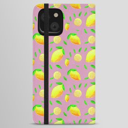Hand-Painted Lemon and Mauve Pattern iPhone Wallet Case