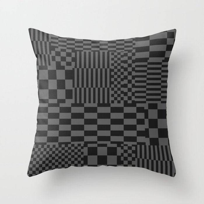 Glitchy Checkers // Grayscale Throw Pillow