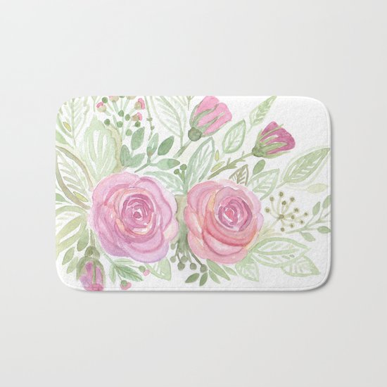 Watercolor . A bouquet of roses . Bath Mat
