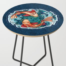 Japanese koi fish painting, koi fish couple in waves Side Table