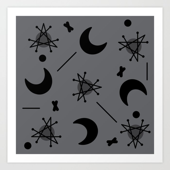 Moons & Stars Atomic Era Abstract Slate Gray Art Print