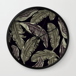 Jungle Leaves Pale Gold and Black Pattern Wall Clock