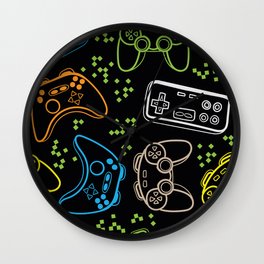 Seamless bright pattern with joysticks. gaming cool print Wall Clock