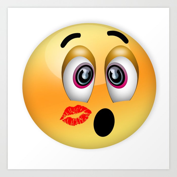 Kissing emoticon, Valentines day emoticon Love emoji symbols Art Print