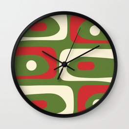 Piquet Mid-Century Modern Minimalist Abstract in Retro Christmas Green, Red, and Cream Wall Clock