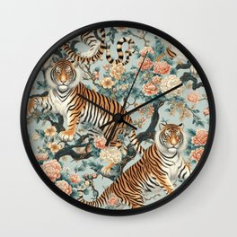 Chinoiserie Tiger Floral Pattern Wall Clock