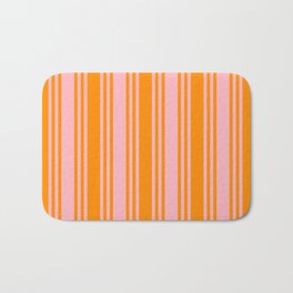 [ Thumbnail: Light Pink and Dark Orange Colored Pattern of Stripes Bath Mat ]