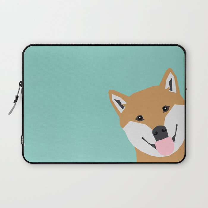 Shiba Inu Peek - cute shiba doge peeking funny dog art print mint turquoise customizable dog gift Laptop Sleeve