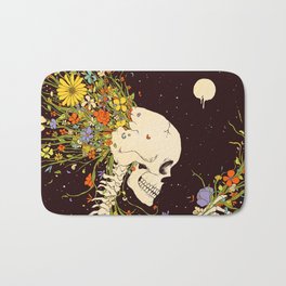 I Thought of the Life that Could Have Been Badematte | Skeleton, Drawing, Moon, Universe, Death, Surrealism, Curated, Flowers, Graphite, Existence 