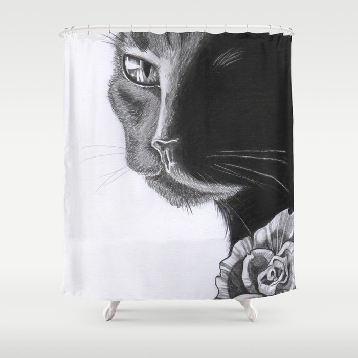 cat and roses Shower Curtain