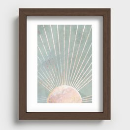 Boho Green Metallic Sun Rays Recessed Framed Print