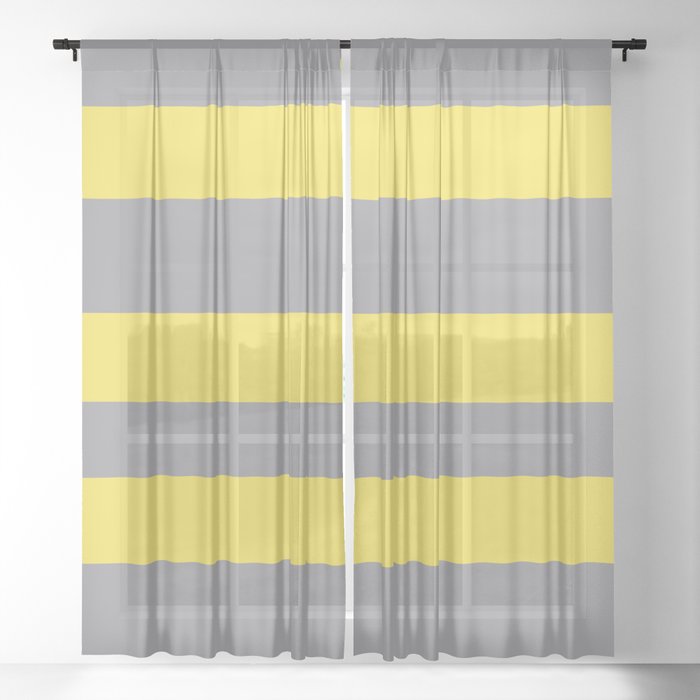 Hand Drawn Fat Horizontal Line Pattern Pantone 2021 Color Of The Year Illuminating and Ultimate Gray  Sheer Curtain