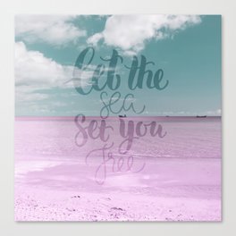 Let the Sea set you Free - Pink Summer Beach Sea Ocean Nature Canvas Print