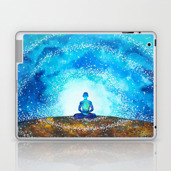 human meditate mind mental health yoga chakra spiritual healing watercolor painting illustration design Laptop & iPad Skin
