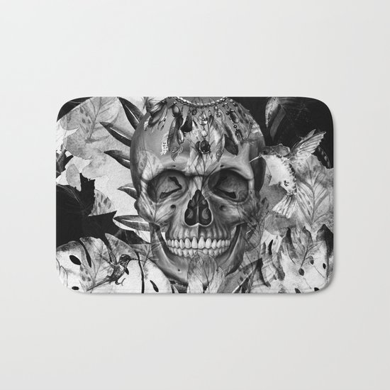 Black White Boho Skull Bath Mat