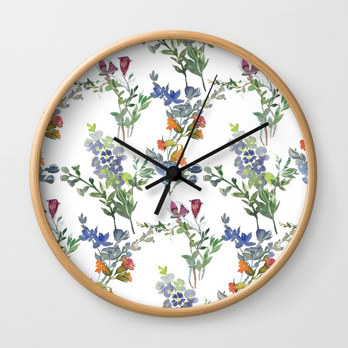 Hand Painted Watercolor Field Flowers Pattern | Pretty and Wild Wall Clock