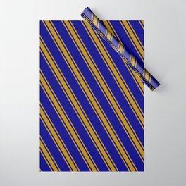 [ Thumbnail: Blue & Dark Goldenrod Colored Lines Pattern Wrapping Paper ]