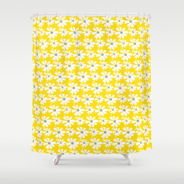 Daisies In The Summer Breeze - Yellow White Grey Shower Curtain