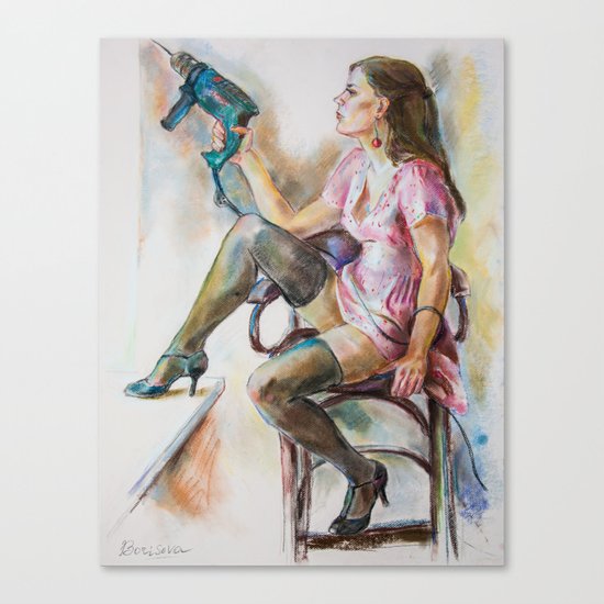 girl with a drill Canvas Print