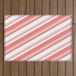 [ Thumbnail: Mint Cream & Light Coral Colored Striped/Lined Pattern Outdoor Rug ]