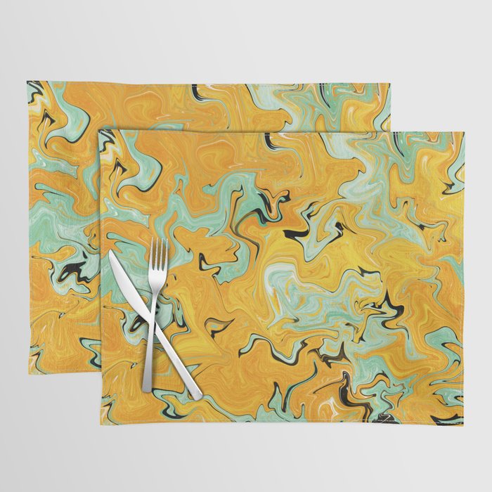 Yellow mustard and green mint fluid abstract art Placemat