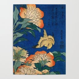 Katsushika Hokusai Peonies and Canary 1834 Poster