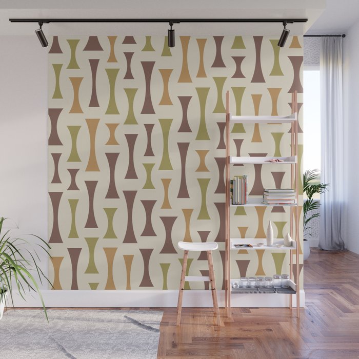 Retro Mid Century Modern Abstract Pattern 634 Brown Gold Green and Beige Wall Mural