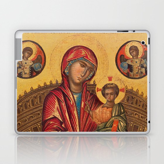Madonna and Child on a Curved Throne, 13th Century Byzantine Painting Laptop & iPad Skin