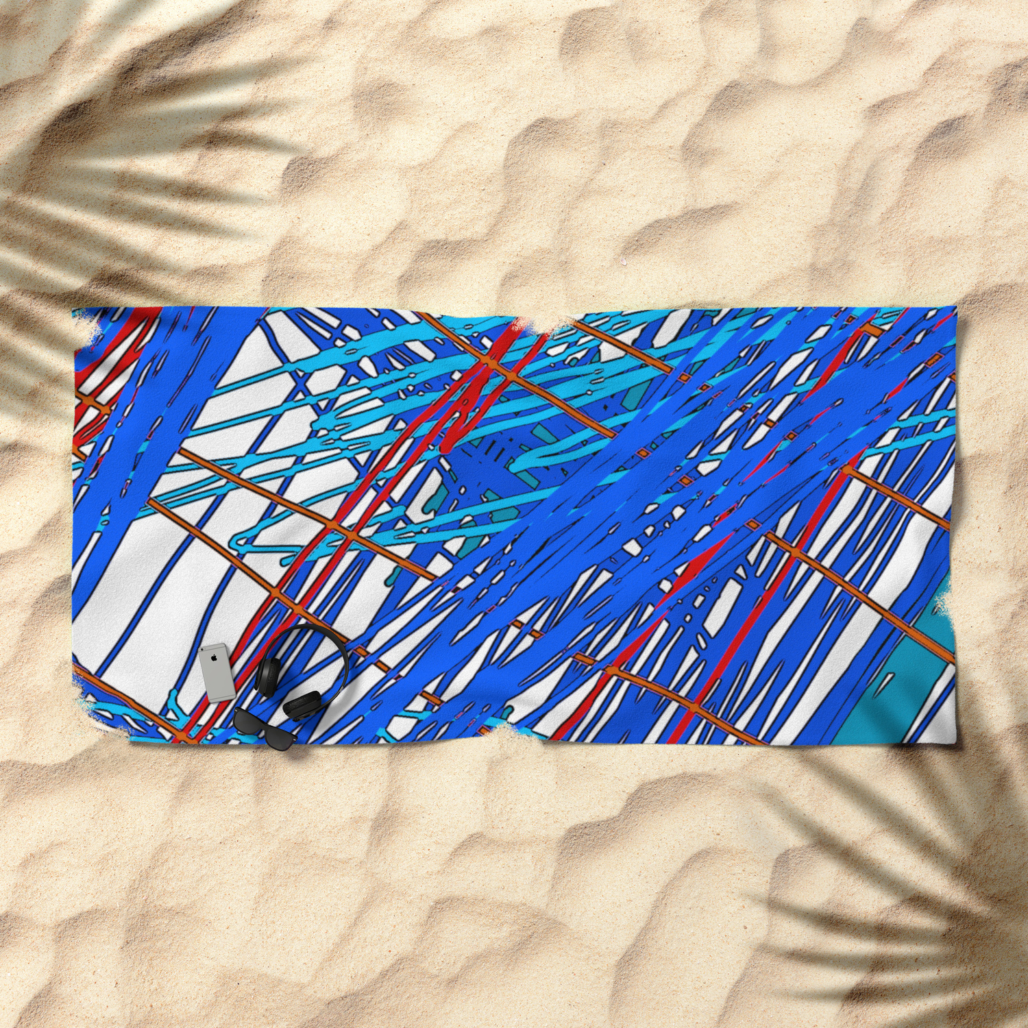 Abstract Art Blue Orange And Red Lines Modern Beach Towel By