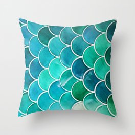 Aqua Mermaid Teal Tile Throw Pillow