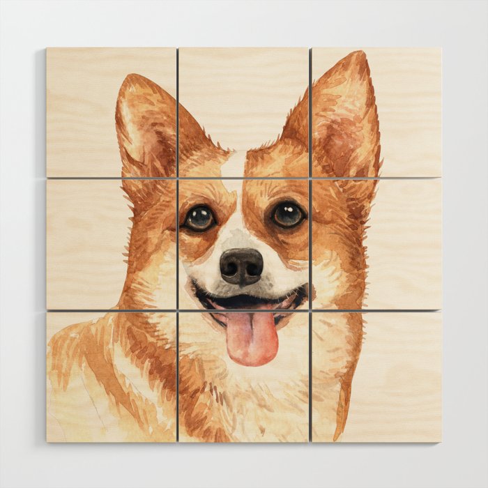 Cute Drawing Corgi T-Shirt Wood Wall Art