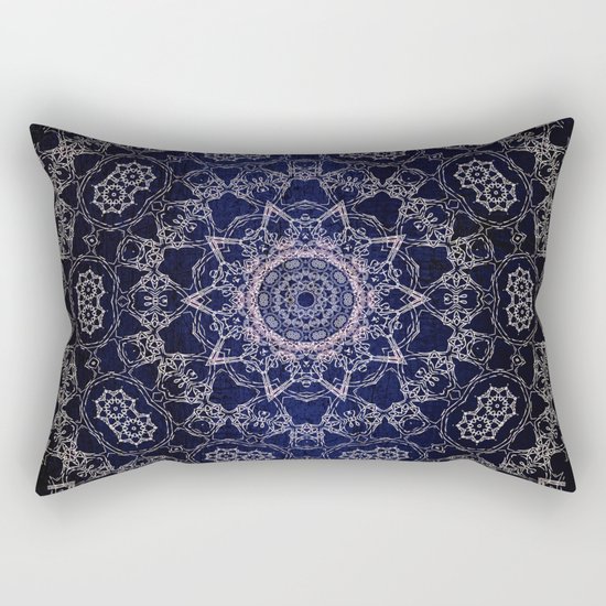 Glowing Nirvana Mandala On Deep Blue Textured Background Rectangular Pillow