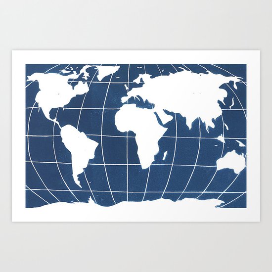 Navy Map of the World Art Print