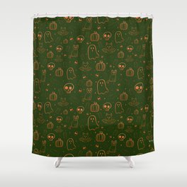 Halloween Pattern Green and Orange Art Print Shower Curtain