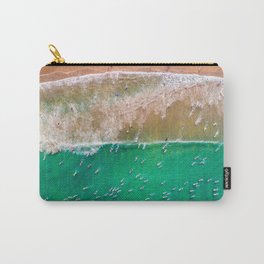 Surfers Paddling Out Carry-All Pouch | Paddle, Photo, Outdoor, Ocean, Beaches, Waves, Shot, Shoreline, Wall, Green 