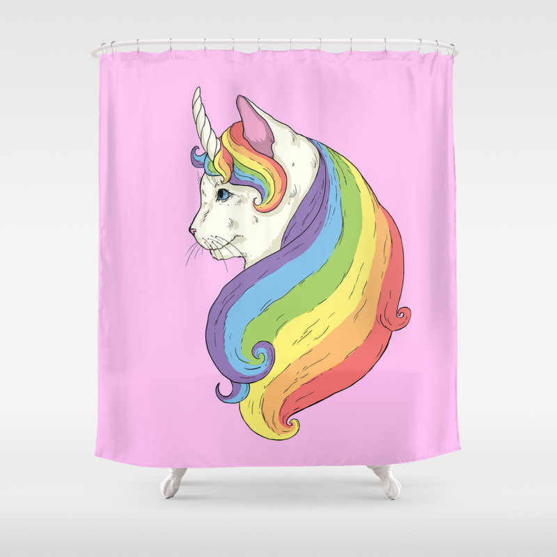 Cat Unicorn Shower Curtain By Beesants Society6