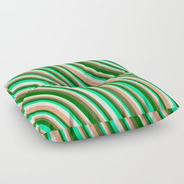 [ Thumbnail: Vibrant Green, Beige, Light Salmon, Dark Olive Green & Dark Green Colored Striped/Lined Pattern Floor Pillow ]
