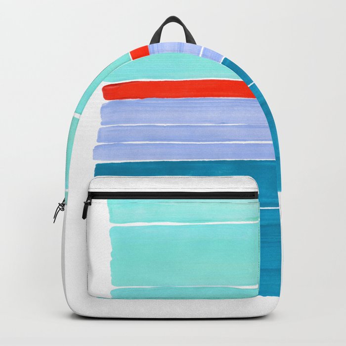 Pastel Blue Orange Colorful Rothko Minimalist Mid Century Modern Color Fields Stripes by Ejaaz Haniff Backpack