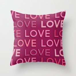 LOVE LOVE LOVE vintage light bulbs lettering burgundy Valentine's Throw Pillow