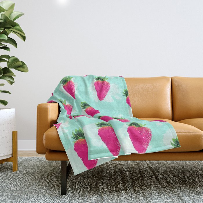 Watercolor Strawberry Throw Blanket
