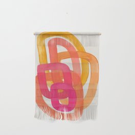 Funky Retro 70's Style Pattern Orange Pink Greindent Striped Circles Mid Century Colorful Pop Art Wall Hanging