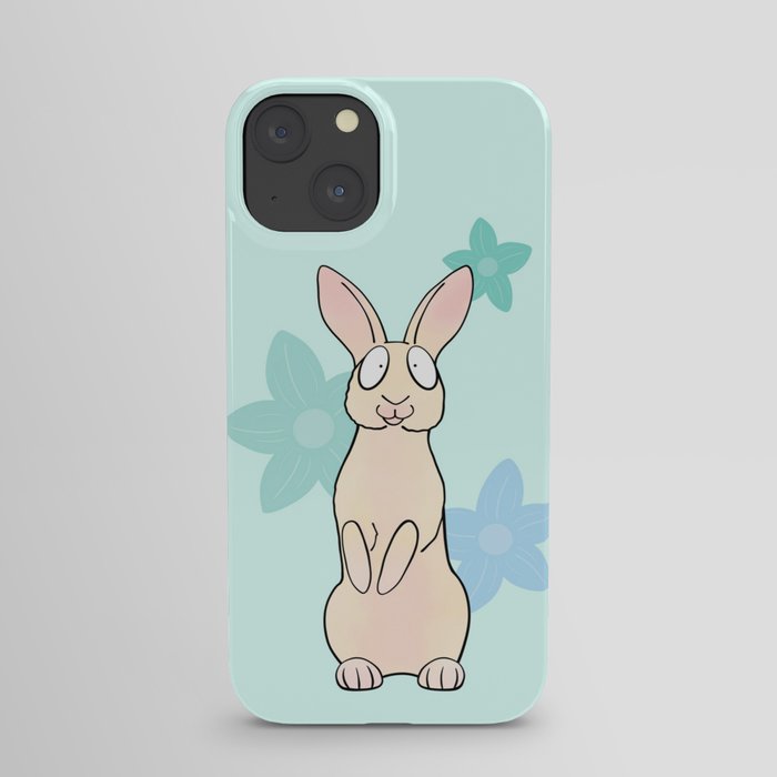 Bunny Rabbit and Flowers - Blue iPhone Case