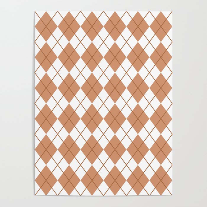 Brown And White Seamless Argyle Pattern Poster