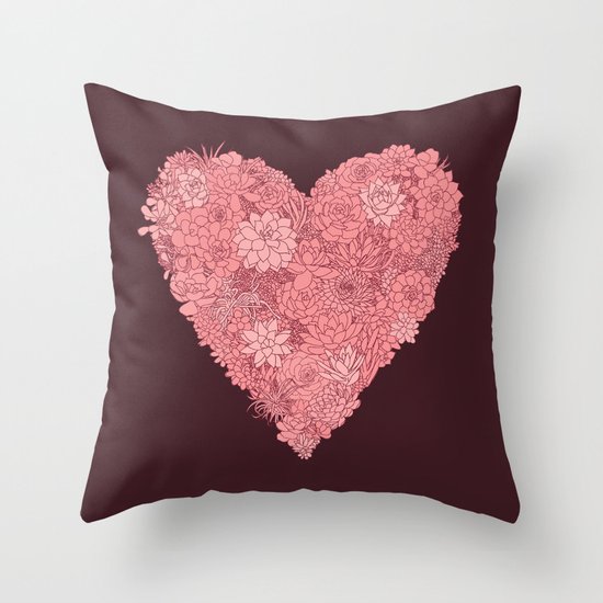 Pink Succulent Heart Throw Pillow