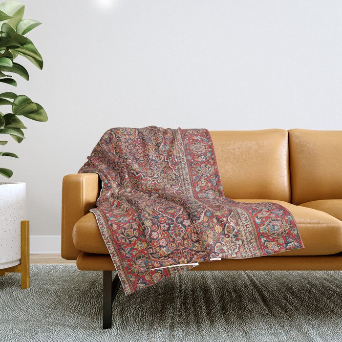 Kashan  Antique Persian Rug Print Throw Blanket