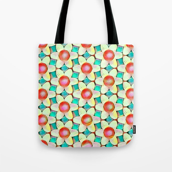 Chunky Daisies Bright Turquois Yellow Red Tote Bag